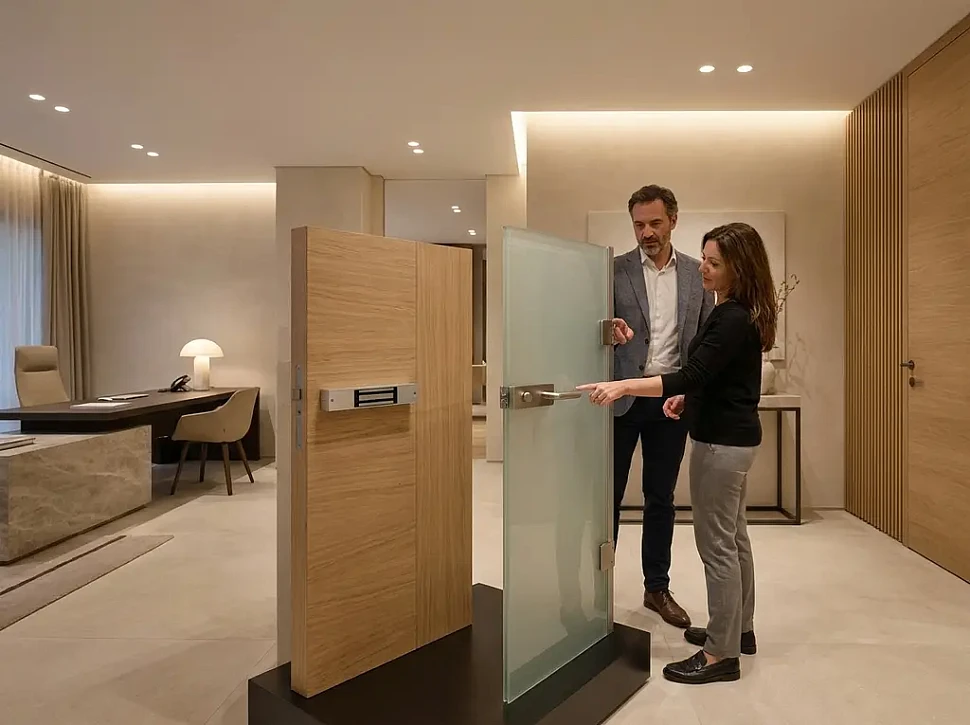 Магнитный или роликовый замок для двери в хамам