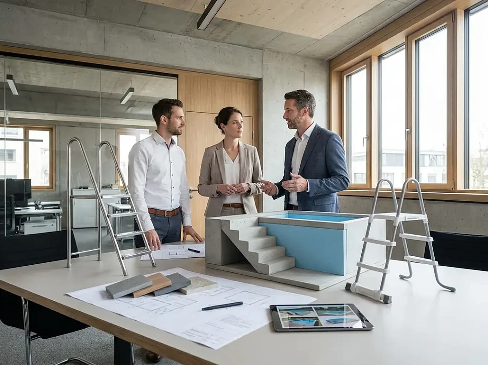 Виды лестниц для бетонного и каркасного бассейна