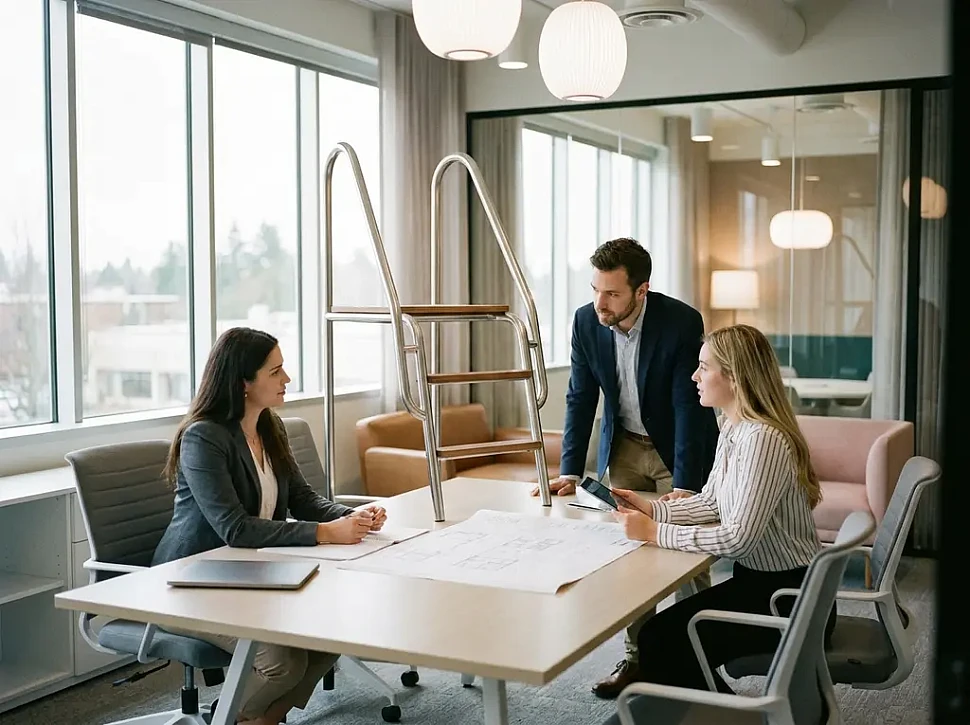 Как подобрать лестницу для узкого борта бассейна