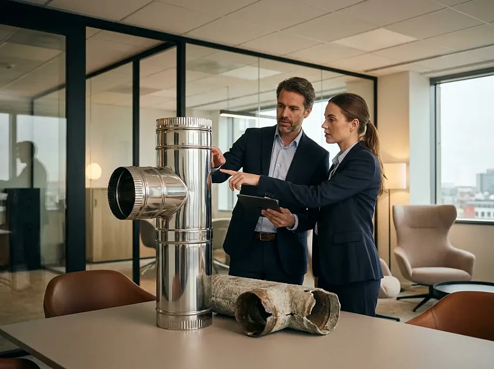 Замена старой асбестовой трубы на металлический дымоход