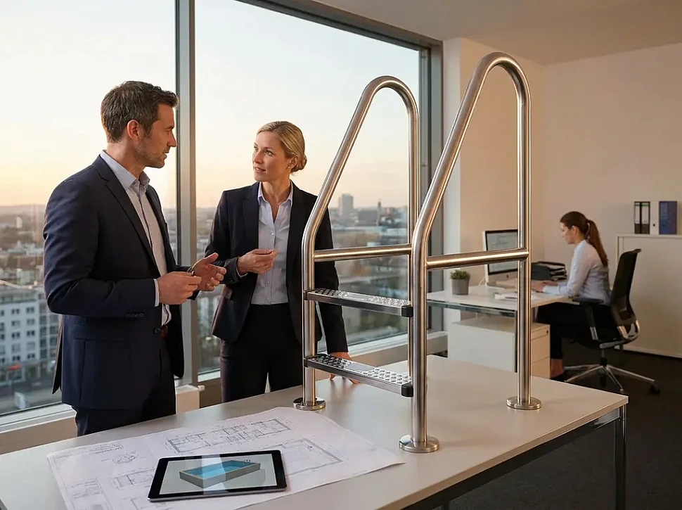 Ремонт и замена ступеней металлической лестницы для бассейна