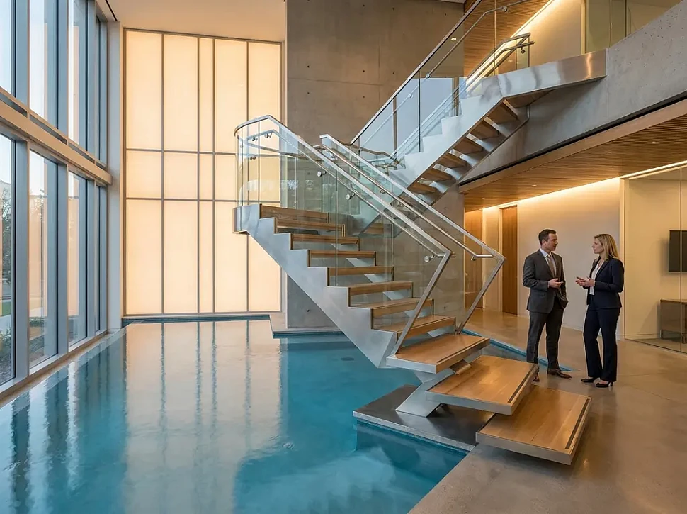 Асимметричные лестницы для бассейнов с переливным краем