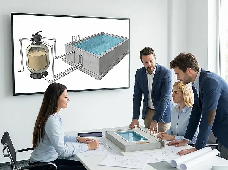 Схема подключения песочного фильтра к бетонному бассейну