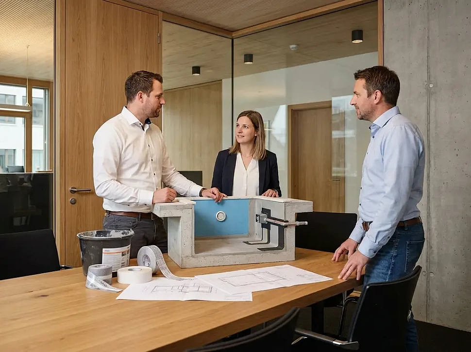 Надежная гидроизоляция закладных деталей в чаше бетонного бассейна