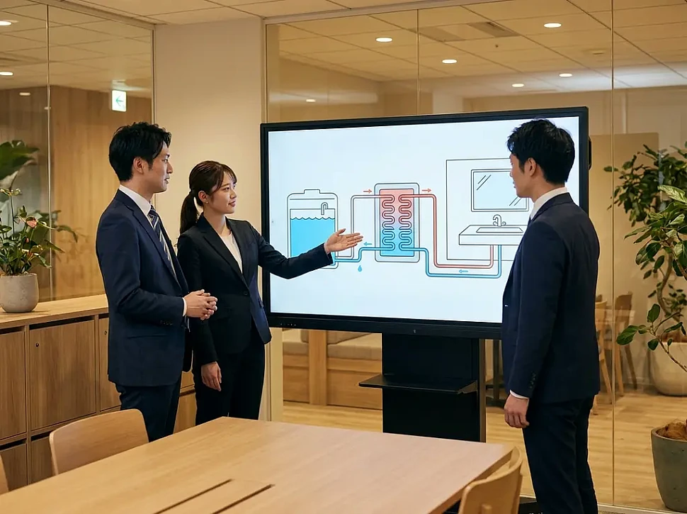 Схема подключения выносного бака через теплообменник в моечной