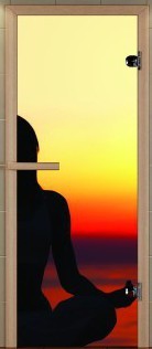 Дверь для сауны Aldo серия СТАНДАРТ ПЛЮС рисунок "Закат" с фотопечатью