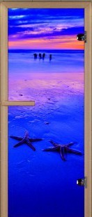 Дверь для сауны ALDO серия КОМПЛЕКС, рисунок "Морские звёзды" с фотопечатью