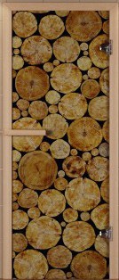 Дверь для сауны ALDO серия КОМПЛЕКС, рисунок "Поленница" с фотопечатью