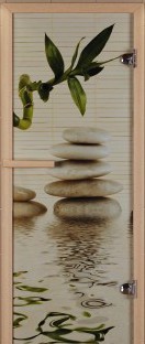 Дверь для сауны ALDO серия КОМПЛЕКС, рисунок "Релакс" с фотопечатью