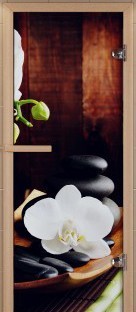 Дверь для сауны ALDO серия КОМПЛЕКС, рисунок "Спа" с фотопечатью