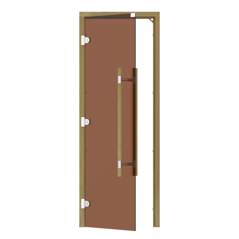 Дверь SAWO 741-3SGD-L-3 (7/19, бронза, левая, без порога, кедр, прямая ручка с металлической вставкой)