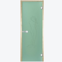 Дверь Harvia STG 8×19 коробка сосна, стекло зелёное «Фигура»