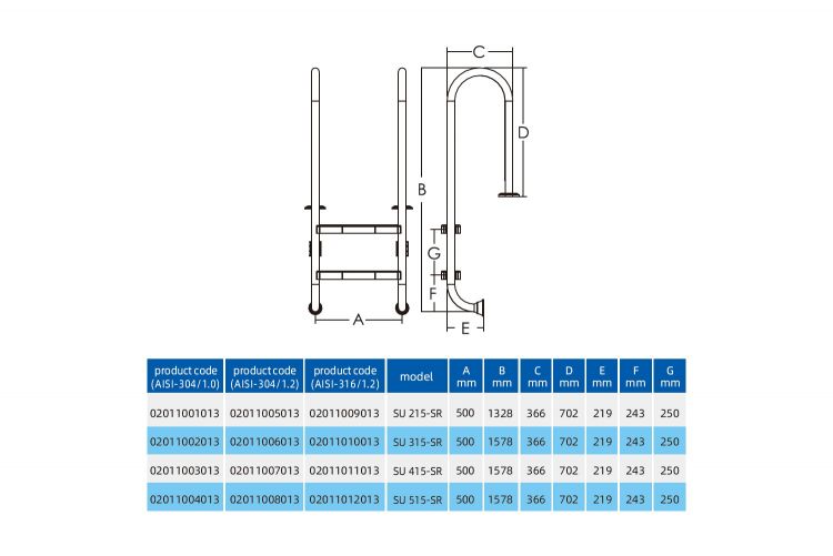 Лестница 2 ступени (у.б.)  SU AISI-304 MARKOPOOL (MURO)
