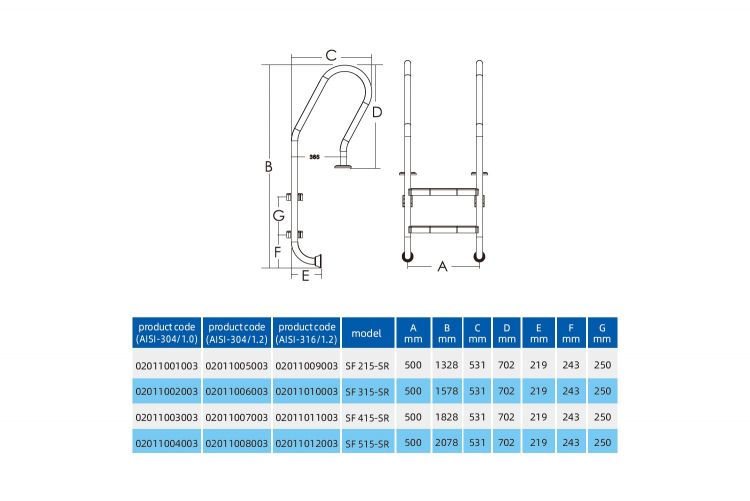 Лестница 5 ступени (у.б.)  SF AISI-304 MARKOPOOL (MIXTA)