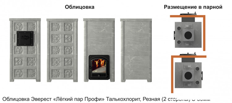 Печь Эверест "Легкий пар Профи" каменка из нерж. стали, Талькохлорит, S-50 мм, Резная (2 стороны) Печь Эверест "Легкий пар Профи" каменка из нерж. стали, Талькохлорит, S-50 мм, Резная (2 стороны)