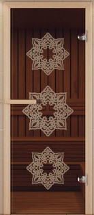 Дверь для сауны ALDO серия КОМПЛЕКС, рисунок "Жасмин" стекло бронза