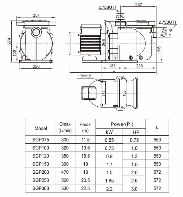 Насос (1,5кВт 220B 24,8 м3/ч h 8м в.ст.) Mayer Schwimmbad LX SGP200