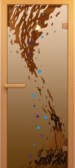 Дверь для сауны ALDO серия КОМПЛЕКС, рисунок "Волна" с фьюзингом, стекло бронза