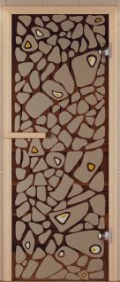 Дверь для сауны ALDO серия КОМПЛЕКС, рисунок "Морское дно" с фьюзингом, стекло бронза